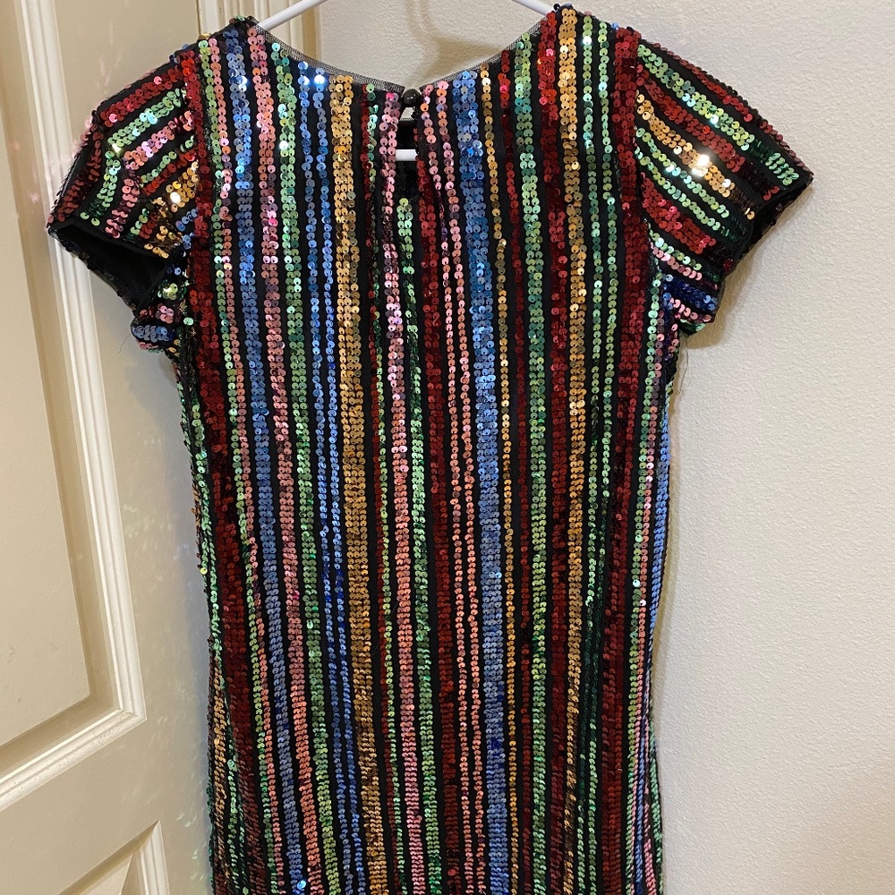Juniors colorful striped sequin dress
